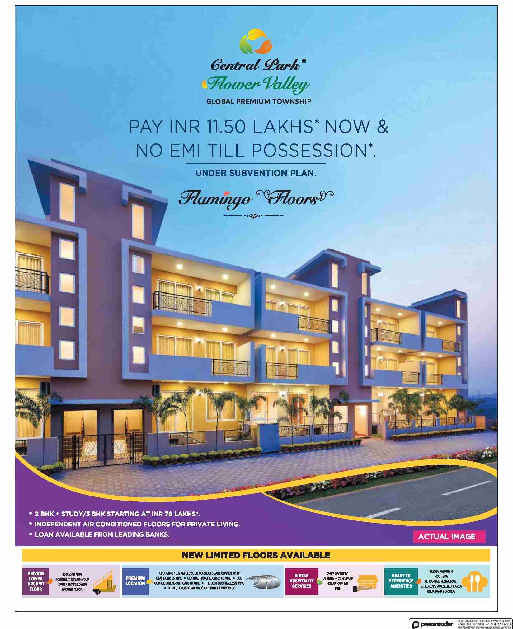 Pay Rs. 11.5 Lacs now and no EMI till possession at Central Park 3 Flamingo Floors in Sohna Update